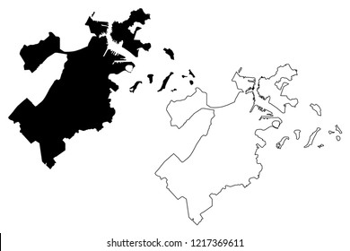 Boston City ( United States cities, United States of America, usa city) map vector illustration, scribble sketch City of Boston map