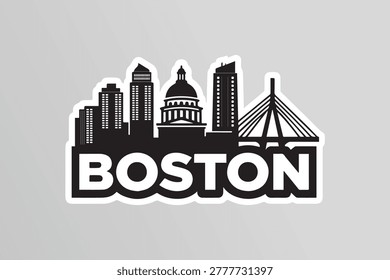 Boston Cityscape Silhouette Sticker Vector