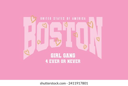 Boston college slogan vector with gold glitter heart illustration for t-shirt and other uses