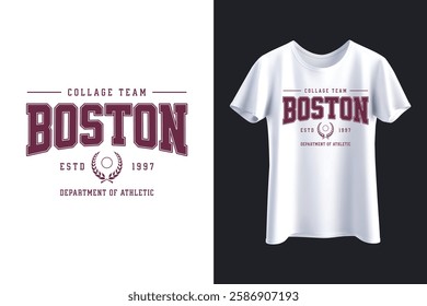 Boston, college team, athletic department, t-shirt design, ESTD 1997, sportswear, college apparel, athletic wear, Boston t-shirt, college sports, vintage design, retro style