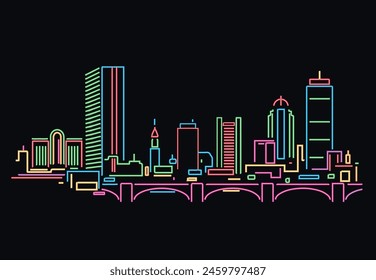 Boston Connecticut neon light skyline