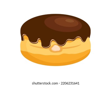 Boston cream doughnut icon vector. Donut with chocolate icing and a vanilla custard filling icon vector isolated on a white background. Round chocolate donut drawing