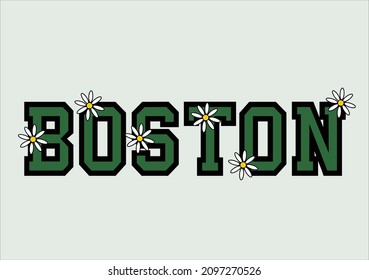 BOSTON with daisy flower hand drawn design art