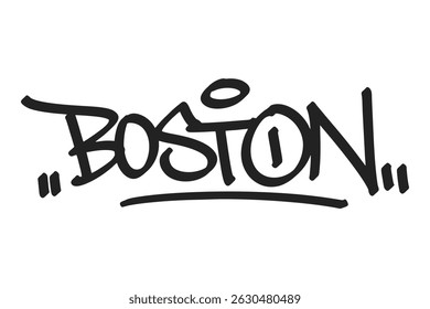 Boston graffiti tag in bold black lettering on white background. Clean urban style, perfect for vibrant Massachusetts city culture, historic vibes, and creative street art projects.