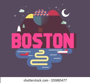 Boston,  great destination to visit, vector cartoon