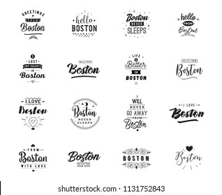 Boston. Greeting cards, vector design. Isolated logos. Typography set.