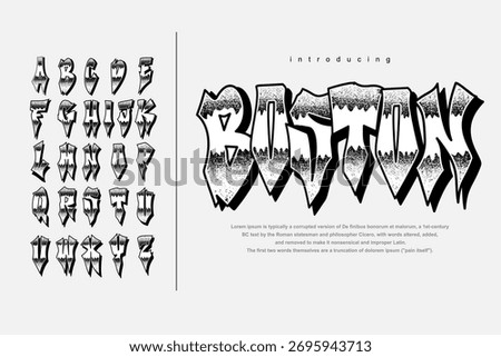 Boston Hardcore Y2k graffiti style typography, Vintage college varsity Boston state print for tee t shirt or sweatshirt, underground gigs sticker merchandise hat tees band