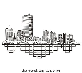 Boston, MA Skyline. Black and white vector illustration EPS 8.