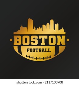 Boston, MA, USA American Football Gold Skyline City Silhouette Vector. Golden Design Style Icon Symbols. Sport America Ball.