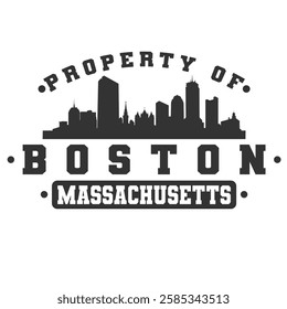 Boston, MA, USA City Varsity Skyline. A Logotype Sports College and University Style. Illustration Design Vector Emblem.