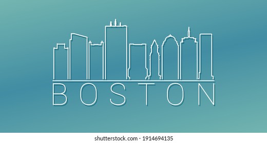 Boston, MA, USA Skyline Linear Design. Flat City Illustration Minimal Clip Art. Background Gradient Travel Vector Icon.