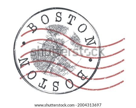 Boston, MA, USA Stamp Map Postal. Silhouette Seal Roads and Streets. Passport Round Design. Vector Icon. Design Retro Travel National Symbol.