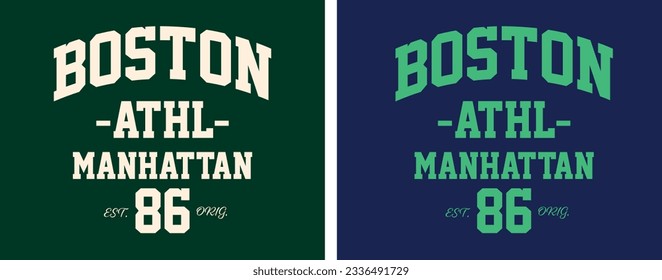 Boston Manhattan varsity slogan vector illustration for t-shirt and other uses