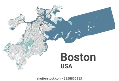 Boston map, American city. Municipal administrative area map with rivers and roads, parks and railways. Vector illustration. svg