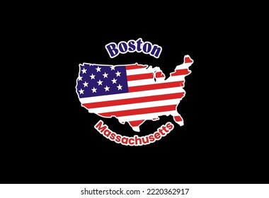 Boston. Map of the United States of America with the national flag of the United States isolated on a white background. Vector illustration.