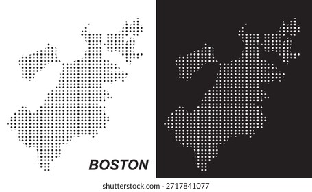 Boston Map Vetor, Massachusetts City Dotted Pattern Black and White Shapes, Boston Infographic Template, Editável EPS Boston Geography