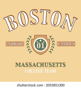 Boston massachusets college team city slogan vector design