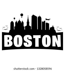 Boston Massachusetts. City Skyline. Silhouette Banner City. Design Vector. Famous Monuments.