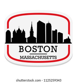 Boston Massachusetts  Label Stamp Icon Skyline City Design Tourism 