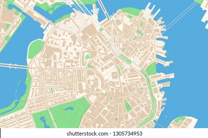 Boston Massachusetts printable map excerpt. This vector streetmap of downtown Boston is made for infographic and print projects.