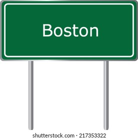 Boston, Massachusetts, road sign green vector illustration, USA city