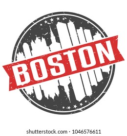 Boston Massachusetts Round. Travel Stamp Icon Skyline City Design Vector Seal Badge Illustration.