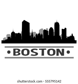 Boston Massachusetts. Línea aérea de Silhouette City. Diseño emblemático, arte mural. Imágenes prediseñadas urbanas. Vector de archivos de corte.