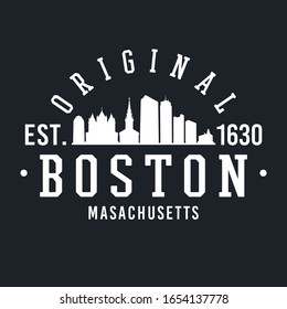 Boston Massachusetts Skyline Original. A Logotype Sports College and University Style. Illustration Design.