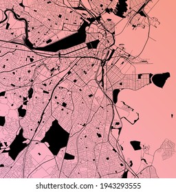 Boston, Massachusetts, United States - Urban Vector City Map With Parks, Rail And Roads, Highways, Minimalist Town Plan Design Poster, City Center, Downtown, Transit Network, Street Blueprint