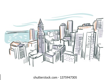 Boston Massachusetts usa America vector sketch city illustration line art 