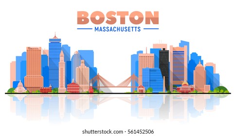 Boston ( Massachusetts, USA ) skyline with panorama in white background. Vector Illustration. Business travel and tourism concept with modern buildings. Image for presentation, banner, web site.