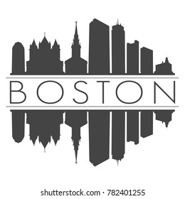 Boston Massachusetts USA Skyline Vector Art Mirror Silhouette Emblematic Buildings  