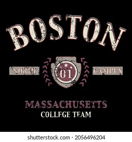 Boston Massachussets City Varsity Slogan Vector Design Sports Retro Vintage Grunge Graphic