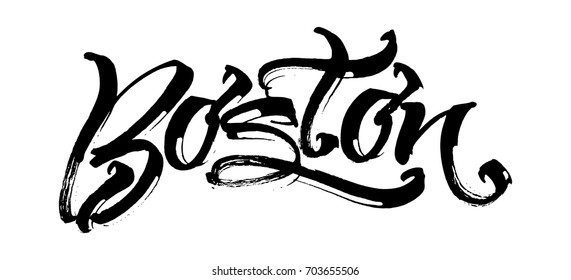 Boston. Modern Calligraphy Hand Lettering for Silk Screen Printing