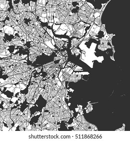Boston Monochrome Map Artprint, Vector Outline Version, ready for color change, Separated On White svg