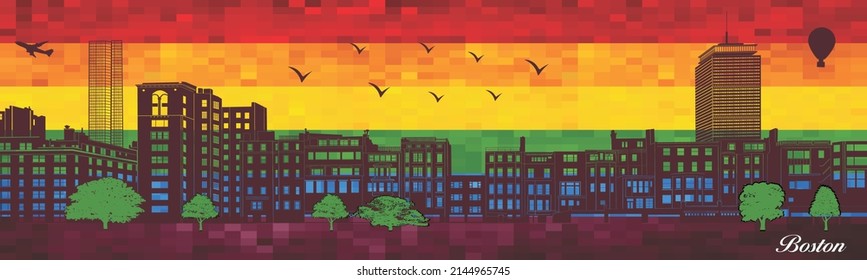 Fondo de la bandera de Boston sobre el arco iris - ilustración