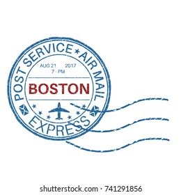 BOSTON round postmark for envelope. Vector illustration isolated on white background