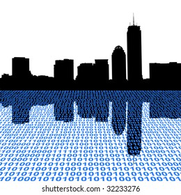 Boston skyline with binary foreground illustration