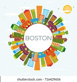 Boston Skyline with Color Buildings, Blue Sky and Copy Space. Vector Illustration. Business Travel and Tourism Concept with Modern Buildings.