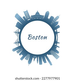 El horizonte de Boston con edificios coloridos. Estilo circular. Ilustración vectorial de material.