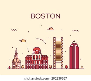 Boston skyline, detailed silhouette. Trendy vector illustration, linear style.