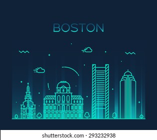 Boston skyline, detailed silhouette. Trendy vector illustration, linear style.