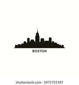 Horizonte de Boston, logotipo de panorama del centro, logotipo. EEUU, Massachusetts insignia de la ciudad del estado contorno negro, pictograma de Vector aislado con, monumentos, Lugares famosos, rascacielos