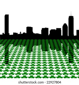 Boston skyline Happy St Patricks day with shamrocks illustration