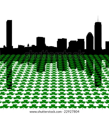 Boston skyline Happy St Patricks day with shamrocks illustration