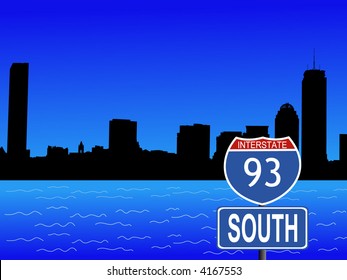 Ilustración en el horizonte de Boston y en la interestatal