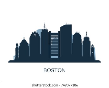 Boston skyline, monochrome silhouette. Vector illustration.