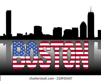 Boston skyline reflected with American flag text vector illustration