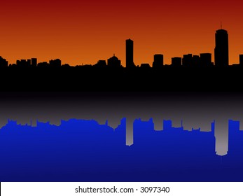 Línea aérea de Boston reflejada en la ilustración al atardecer