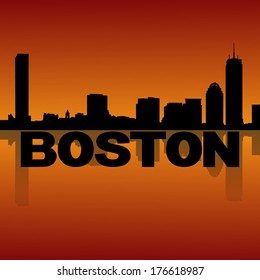 Boston skyline reflected at sunset vector illustration